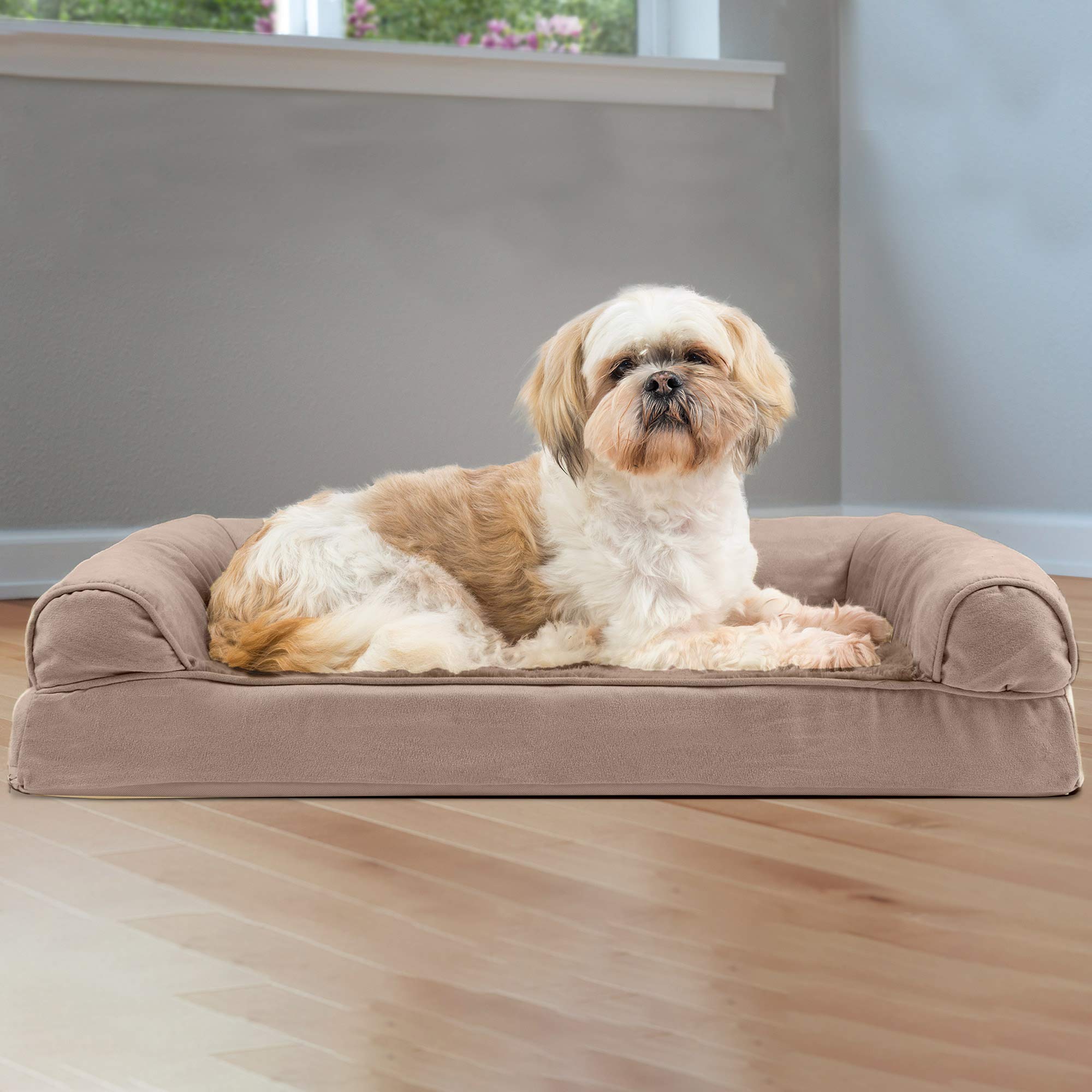 Furhaven Orthopedic Dog Bed For Medium/Small Dogs W/ Removable Bolsters & Washable Cover, For Dogs Up To 35 Lbs - Plush & Suede